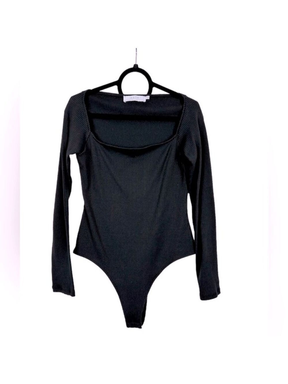 ASTR The Label Bodysuit Women’s Large Ribbed Stretch Long Sleeve Black Snap Boho